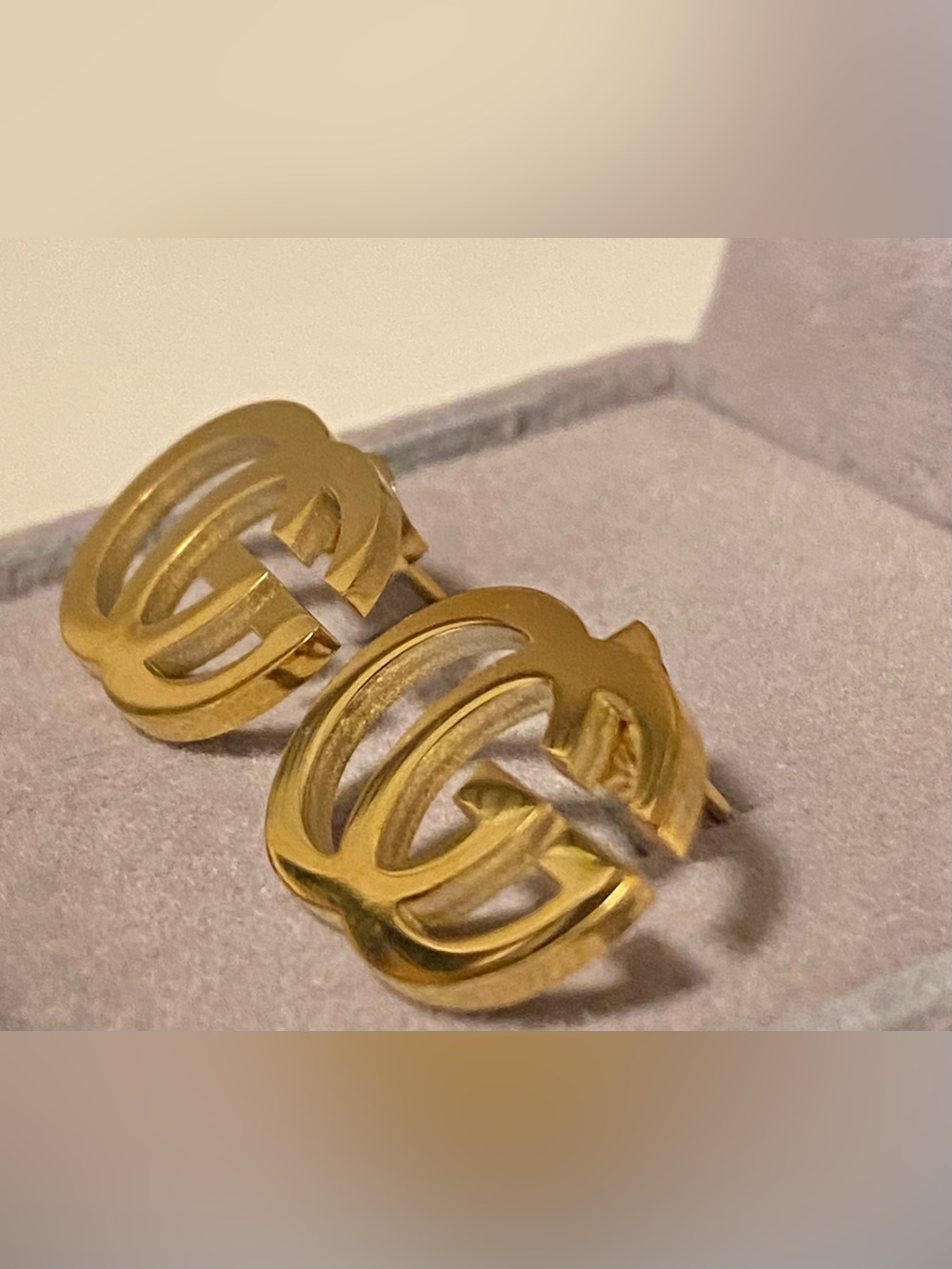 Fashion Jewelry 14K Gold Plated Double-G Style Logo Earrings - Picture 3 of 5